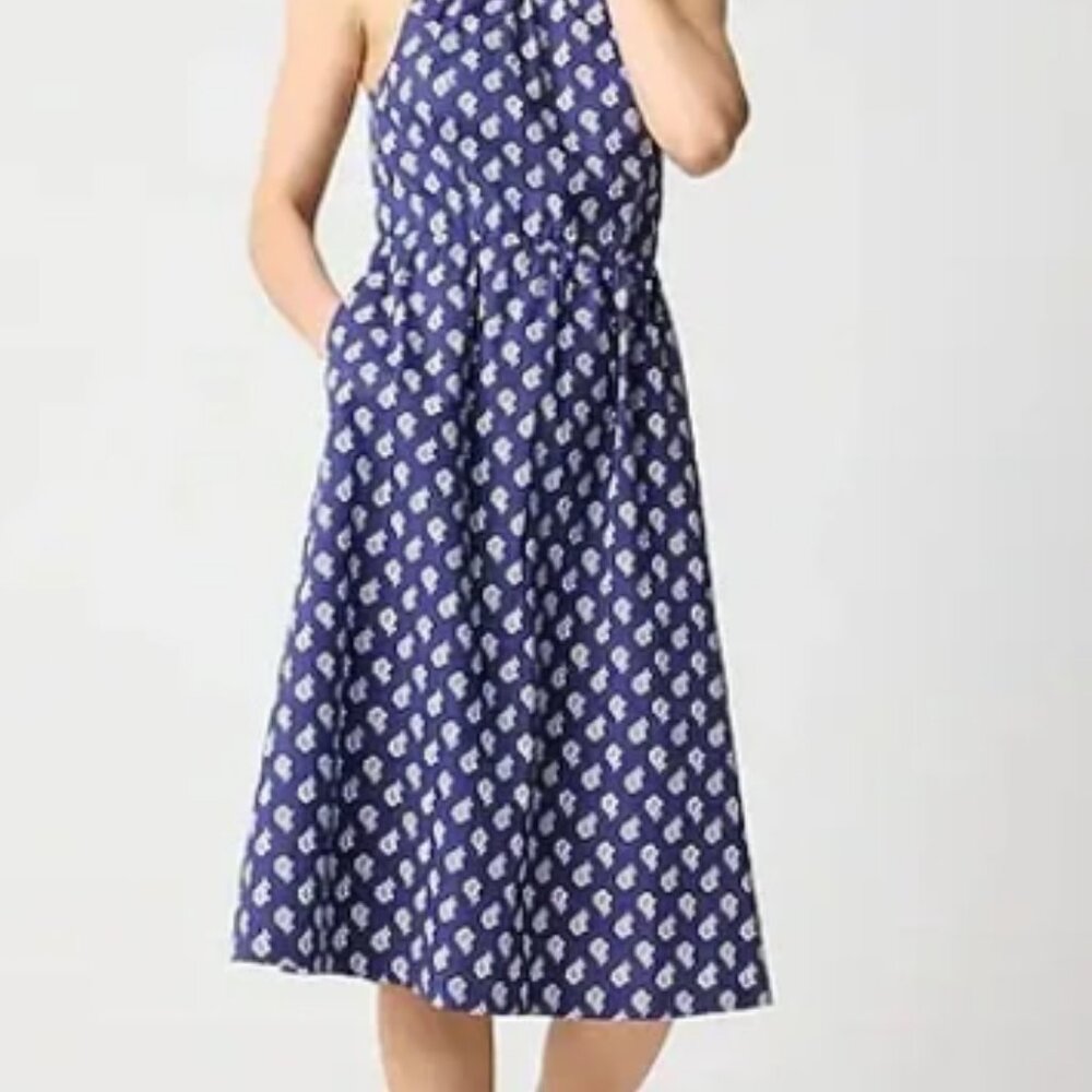 J. Crew Navy Blue Printed Halter Maxi Dress with White Motif - Picture 5 of 5